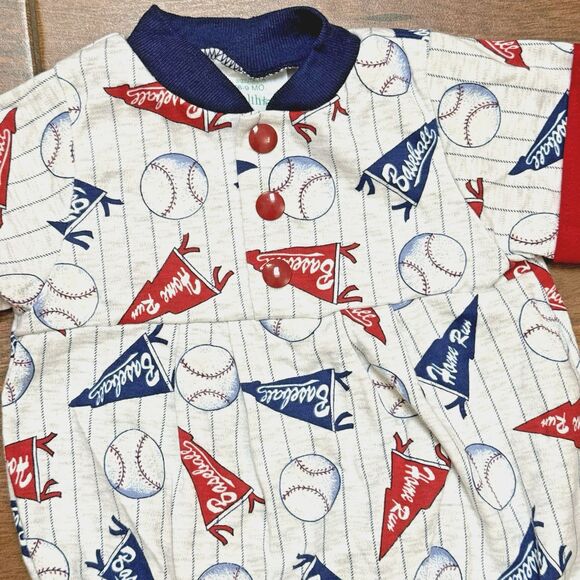 Vtg Healthtex Infant Bubble Romper Baseball Jersey Inspired Pennants Sz 6-9m - Picture 2 of 6